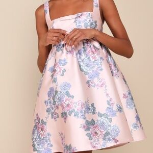 Lulus Pink Floral Babydoll Empire Waist Mini Dress - Size S